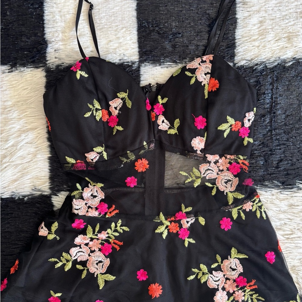 Floral Embroidered Black Top